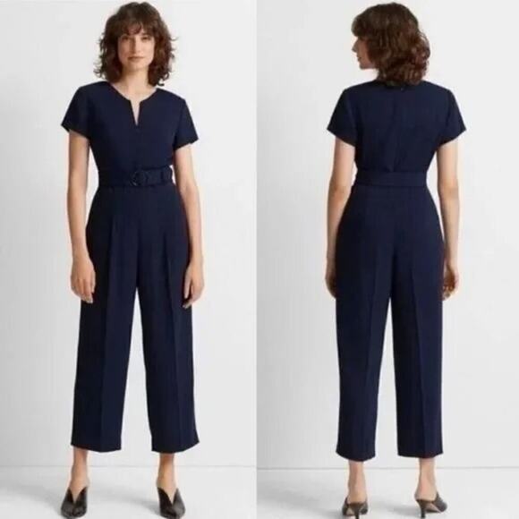 Club Monaco Hidden Pockets Zip Jumpsuit Wide Leg Navy Size 00 - Picture 1 of 8